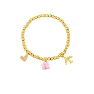 Gold Beaded Elastic Coffee Cup Airplane Charm Bracelet